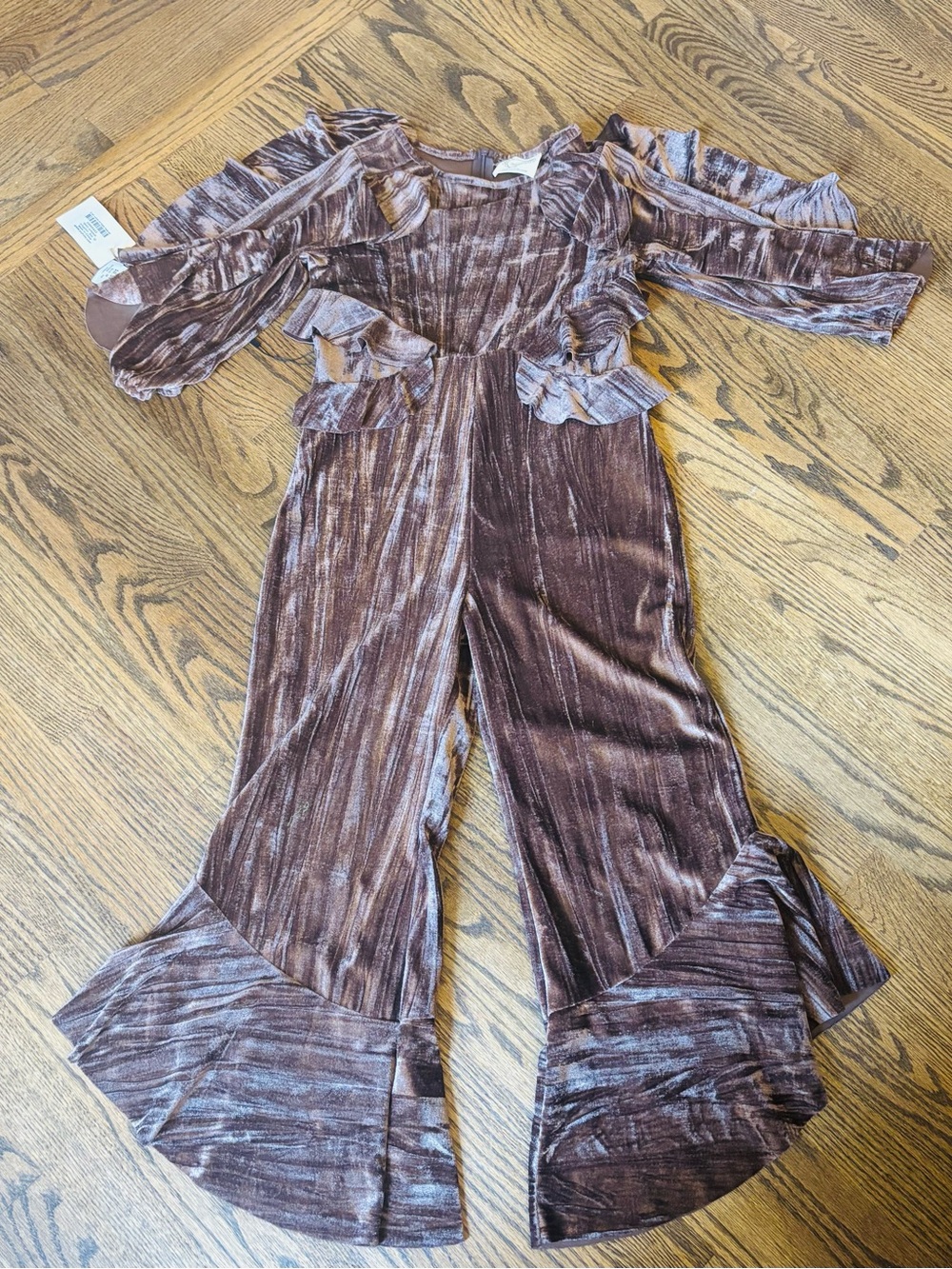 Mia Joy Joyfolie Girls Eggplant Crushed Velvet Valery Jumpsuit - Size 12